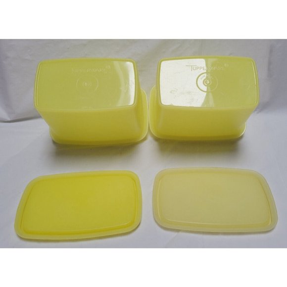 Lot of 2 Vintage Tupperware Storage Container Bright Yellow 1243-2 with Lids - Picture 6 of 7